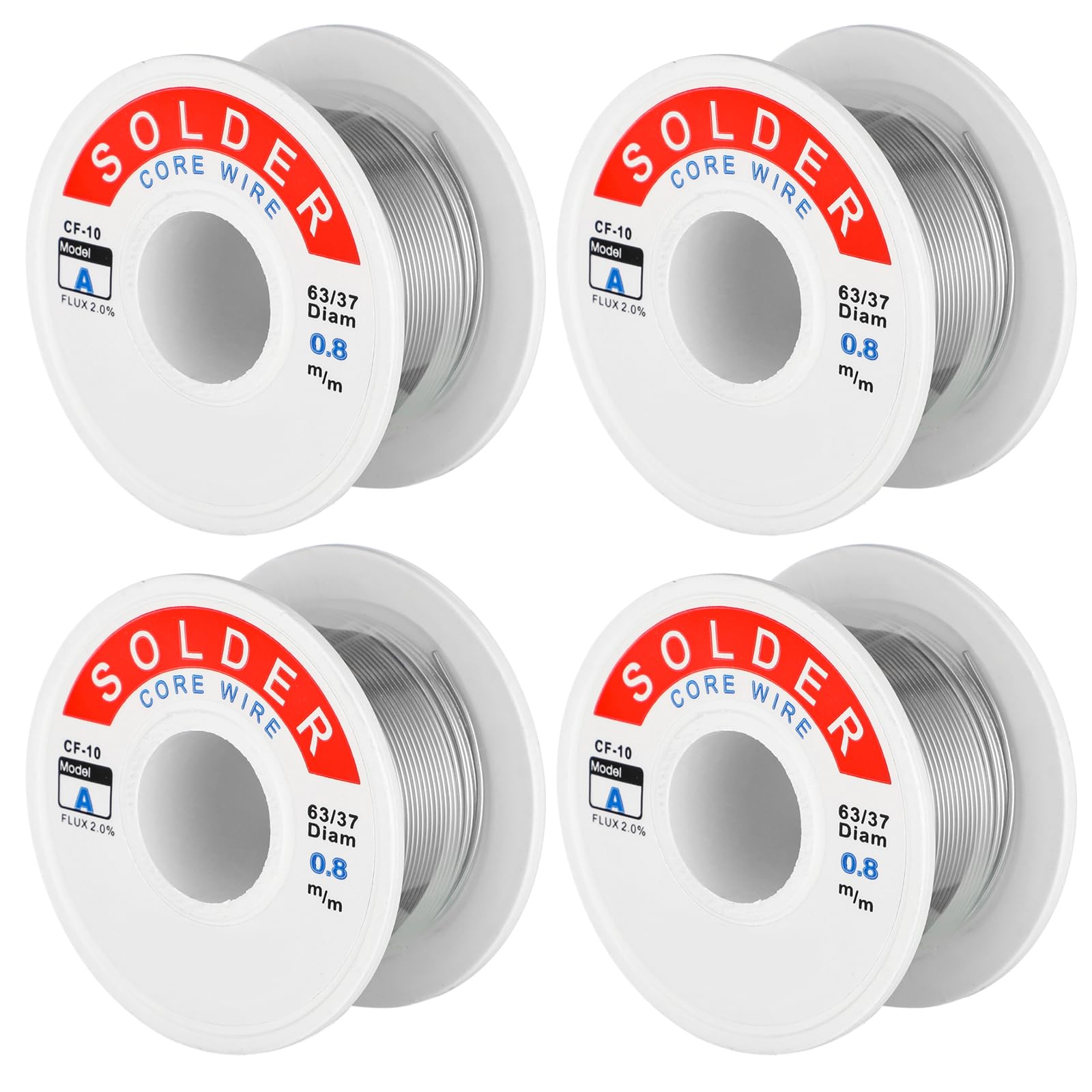 Tandefio 4 Pack Rosin Core Soldering Wire 63sn 37pb 0.8mm 50g Rosin Core Solder Kit Content 2% Solder Flux for Electrical Soldering Devices Circuit Board DIY Home Appliance