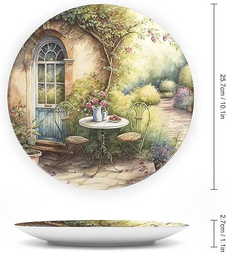 Miniatura 2 de Platos decorativos para decoración del hogar, plato de cerámica de jardín italiano de acuarela para exhibición de mesa, plato redondo con soporte,
