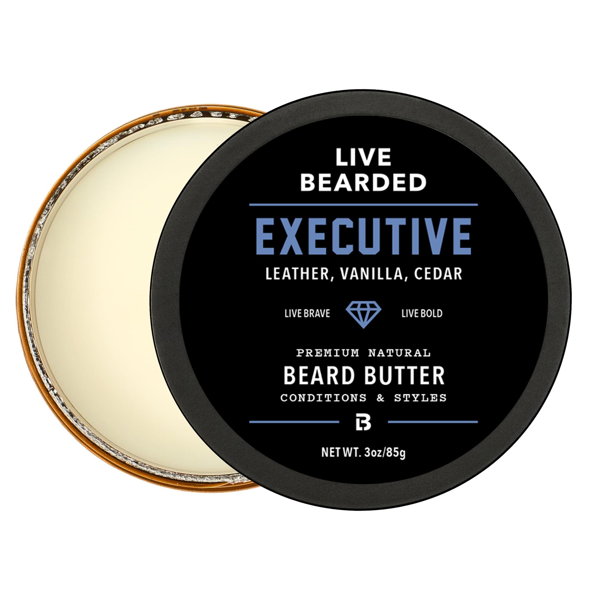 Bartbutter | Live Bearded Made in USA | Alle natürliche Bartbutter (Leder, Zeder, Vanille - Die Exekutive)