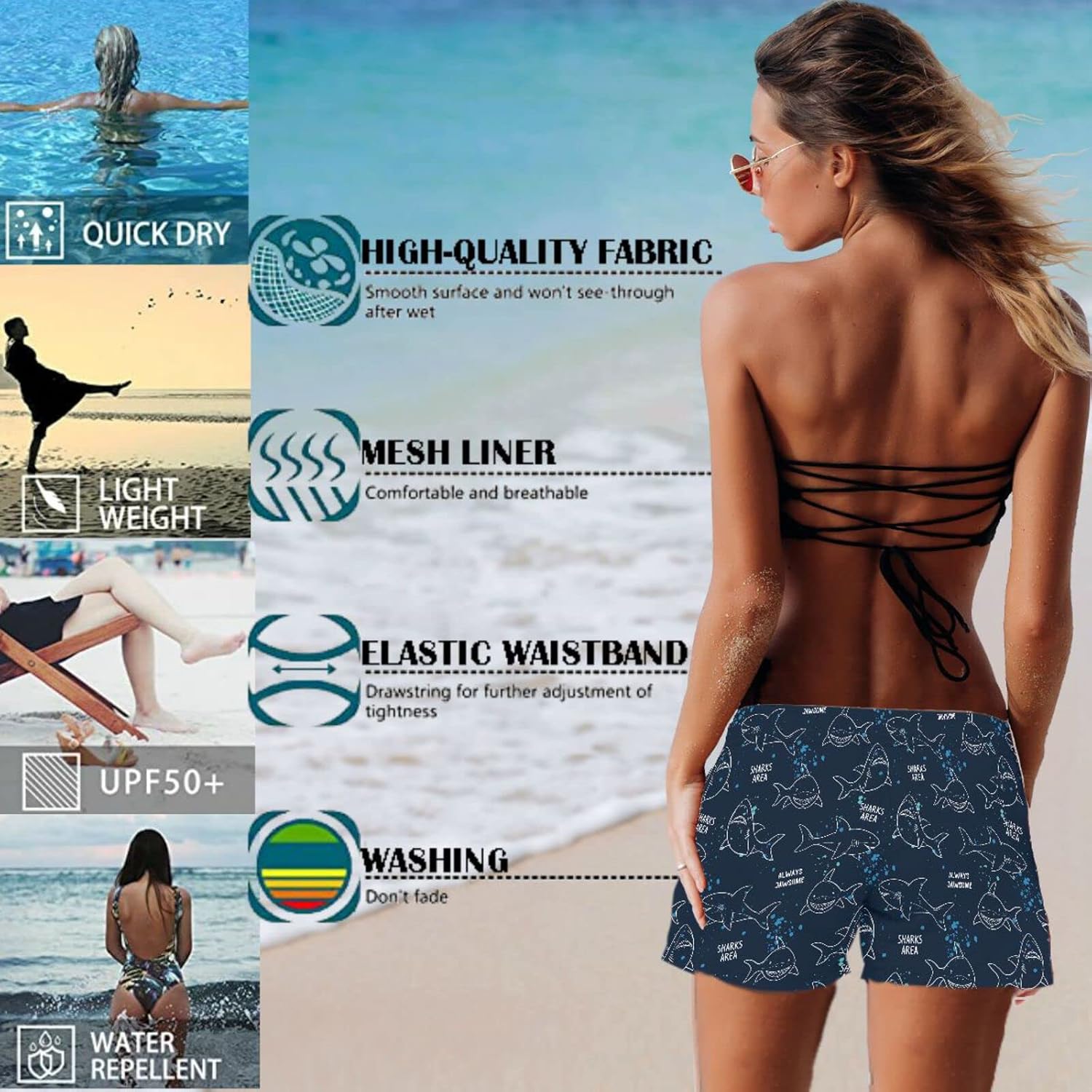 visesunny Women's Board Shorts Floral Beach Swim Shorts Swim Trunks