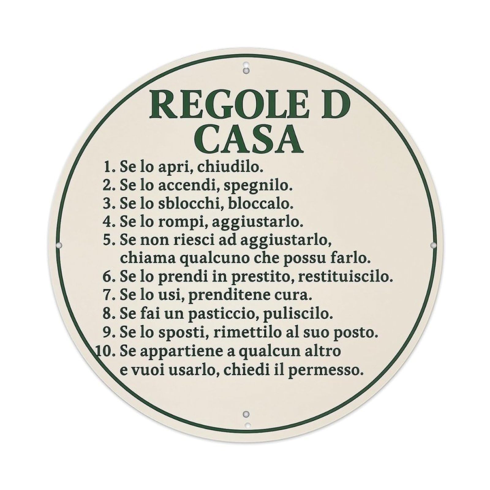 Regole D Casa Rules Vintage Round Tin Sign Retro Metal Wall Decor Metal Poster, Home Bar Garage Cafe Wall Art Decoration 8x8Inches