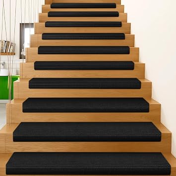 15 PCS Self-Adhesive Stair Treads for Carpet Steps - Non-Slip Stair Mats, Fabric Reusable Anti-Slip Stair Pads for Home Pets & Elders (Black, 60x23cm)