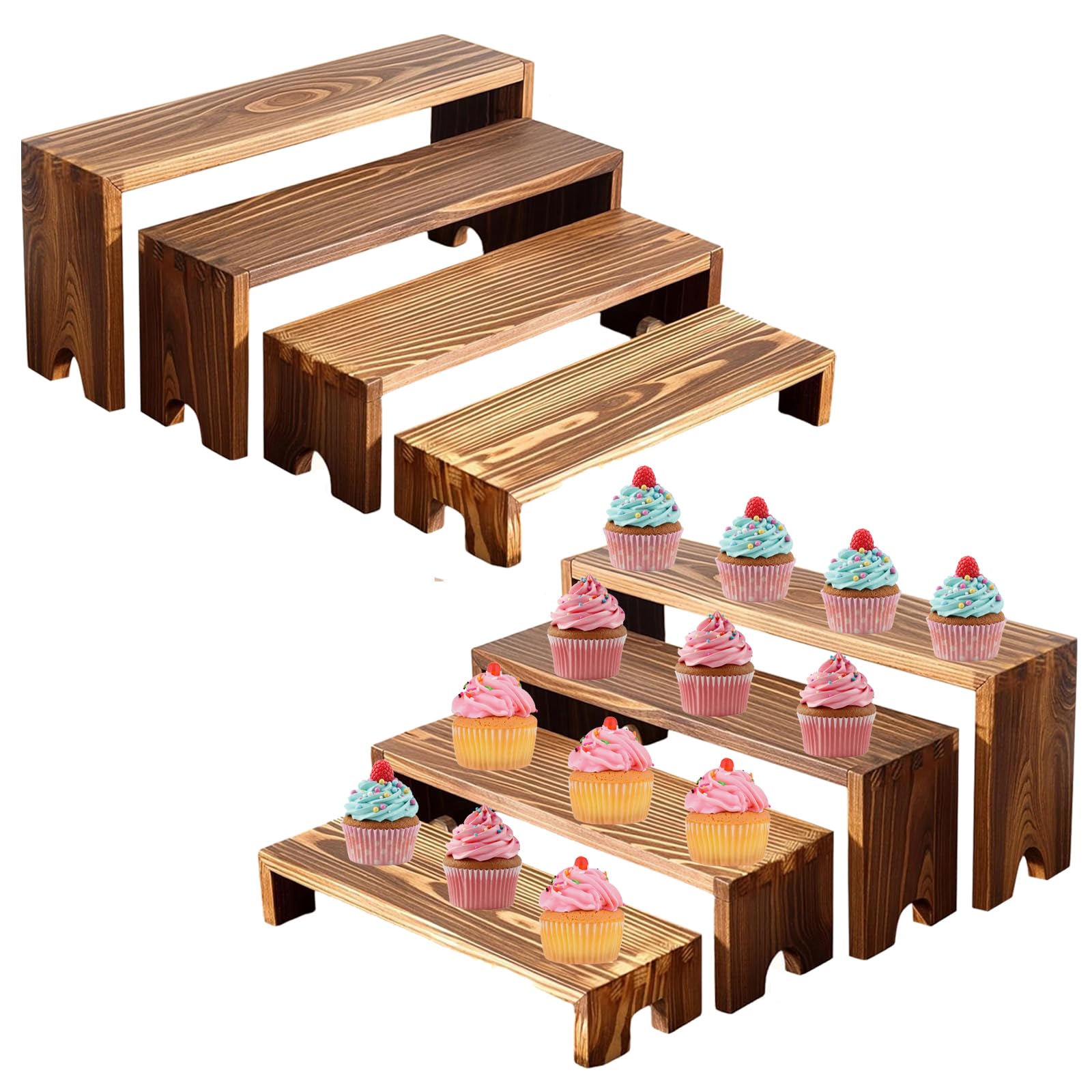 Sxtdkmj Wooden 8Pcs Display Stand, Buffet Risers Display Shelves Tiered Display Stand For Cupcakes Desserts Crafts Collections