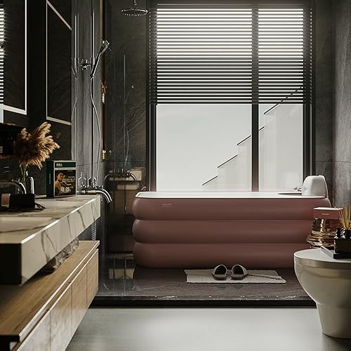 Miniatura 2 de Bañera inflable portátil con tubo de drenaje+kit de reparación de PVC para adultos, bañera de juegos unisex plegable para adultos (rosa)