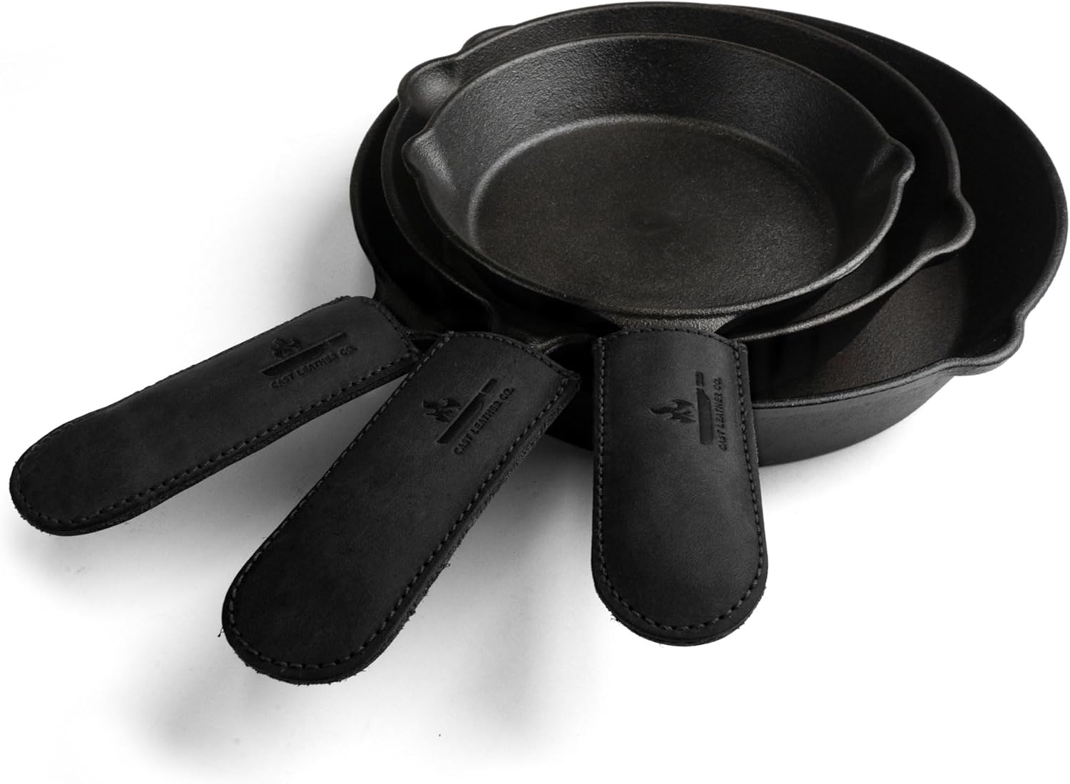 Leather Skillet Handle Cover for Cast Iron Skillets, Heat Resistant Pan Handle Covers (Charcoal Black)