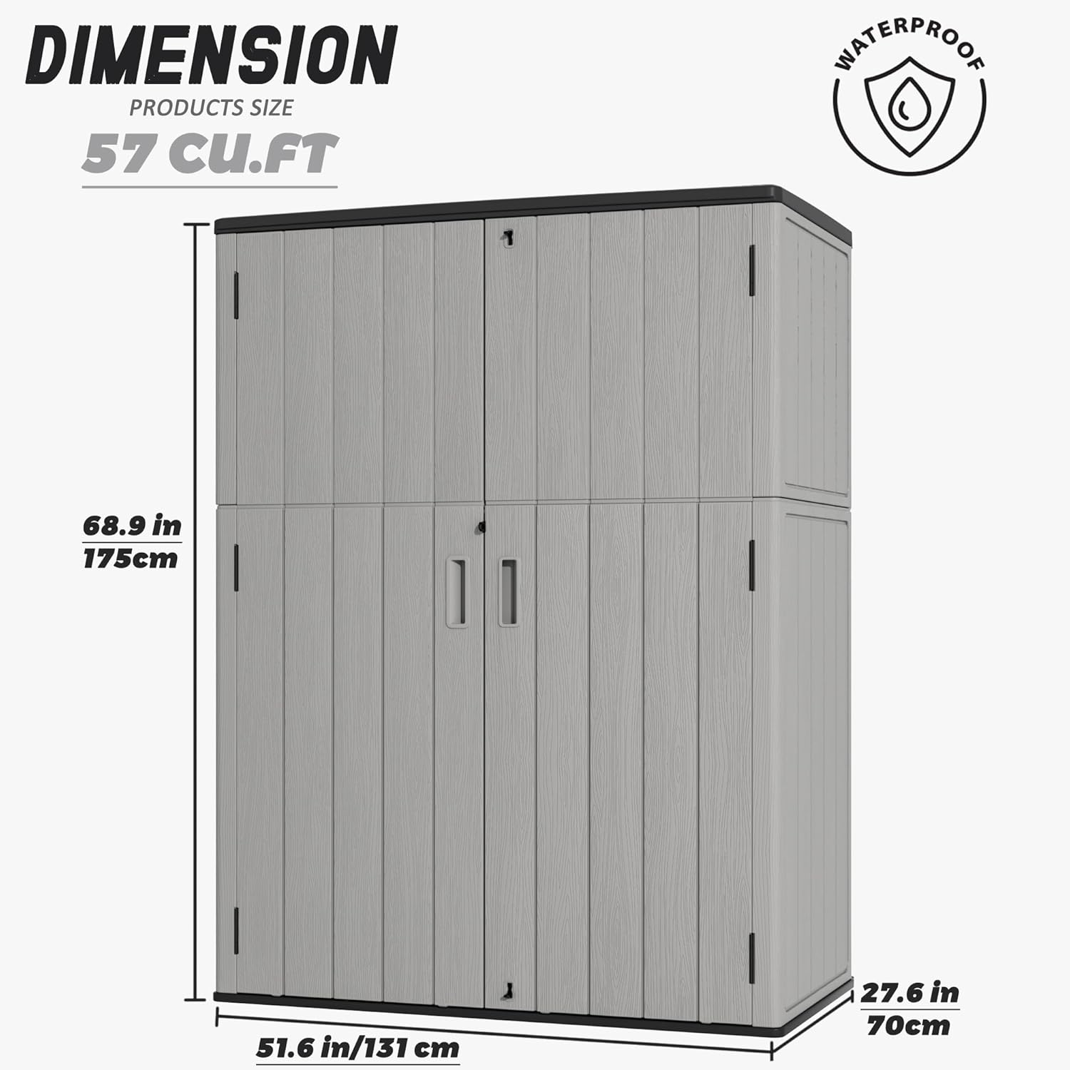 Mrosaa Outdoor Storage Shed Waterproof,Resin Storage Sheds Outdoor with Floor,Outdoor Storage Cabinet for Garage Storage, Pool Storage, Bike, Garden (57Cu.ft)