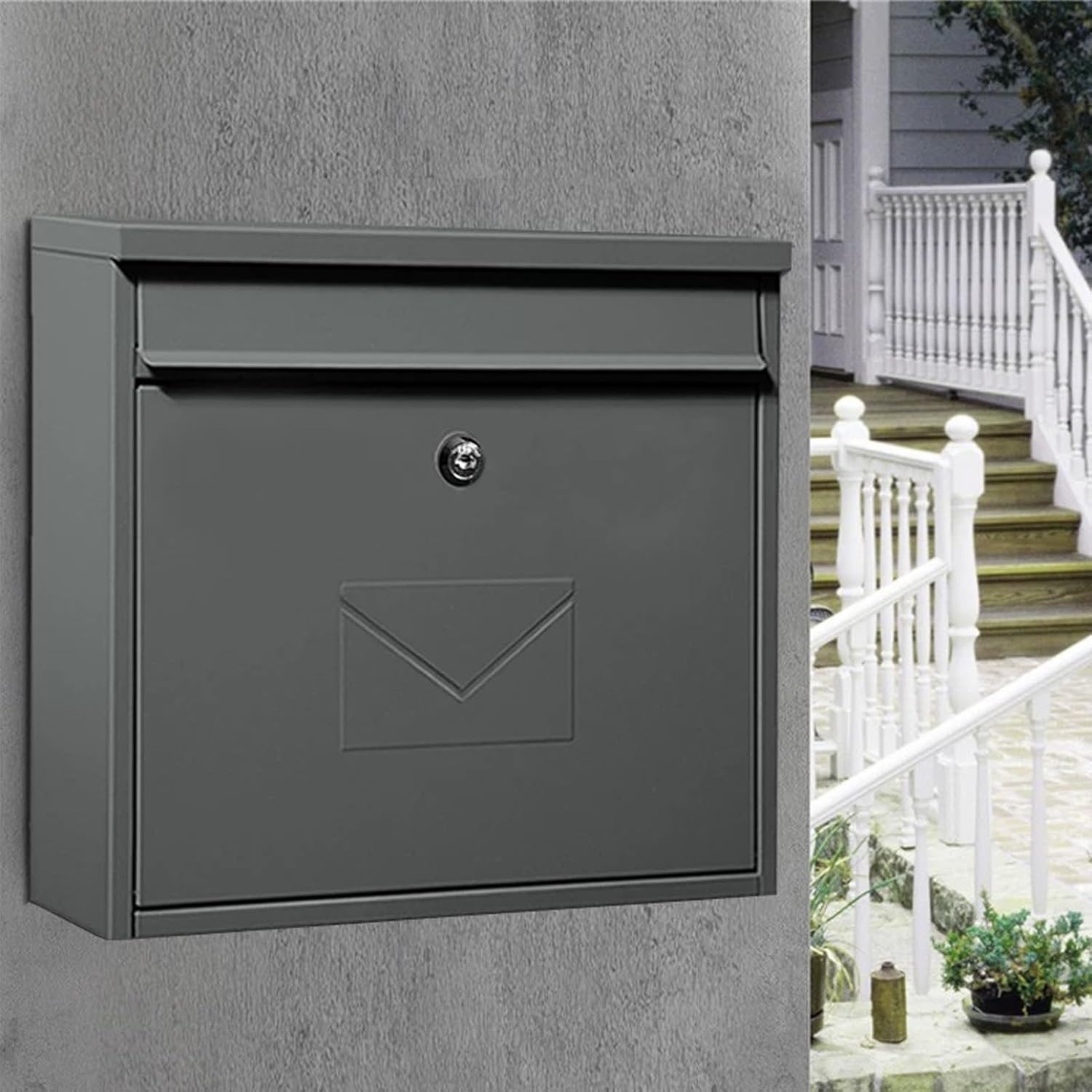 Wall Mount Mailbox, Mailboxes for Outside, Locking Mailbox, Outdoor Mailboxes, Hanging Security Mailbox, Home, Office Business, Large Capacity Waterproof(Dark Gray)