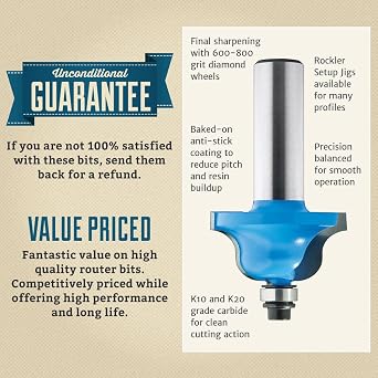 45 Degree Lock Miter Router Bit w/ Interlocking Design - Durable Precise 1/2 Shank Side Cutting Bit for Strong Corner Joints Ideal Router Bits for Woodworking & Cabinet Joinery