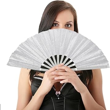 Folding Hand Fan Rave Frame Portable Fan for Dance Party Wedding Carnival Christmas Outdoor Use
