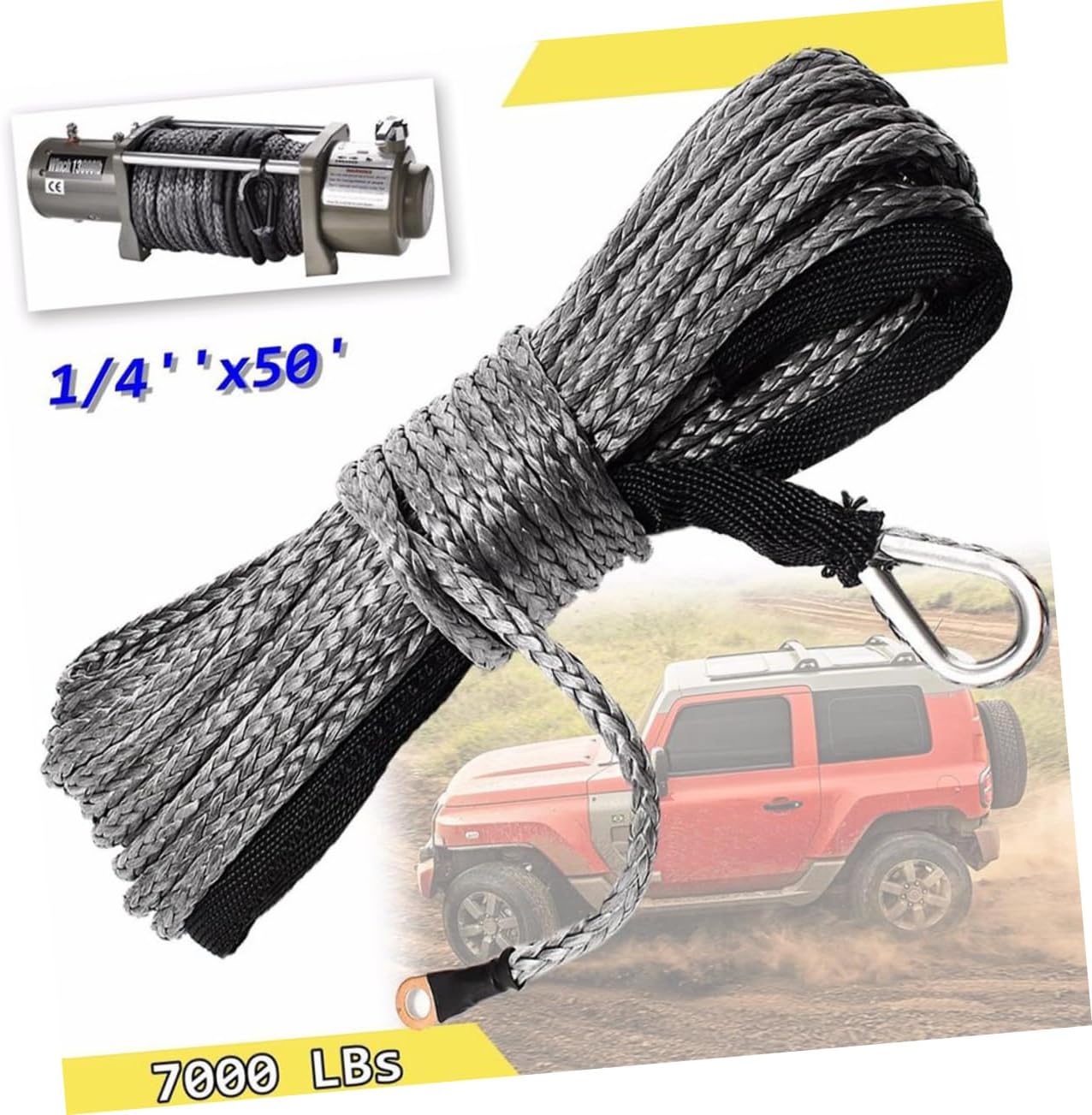15m Synthetic Winch Rope Cable for ATV Utv SUV Truck Winch Rope Hook Included