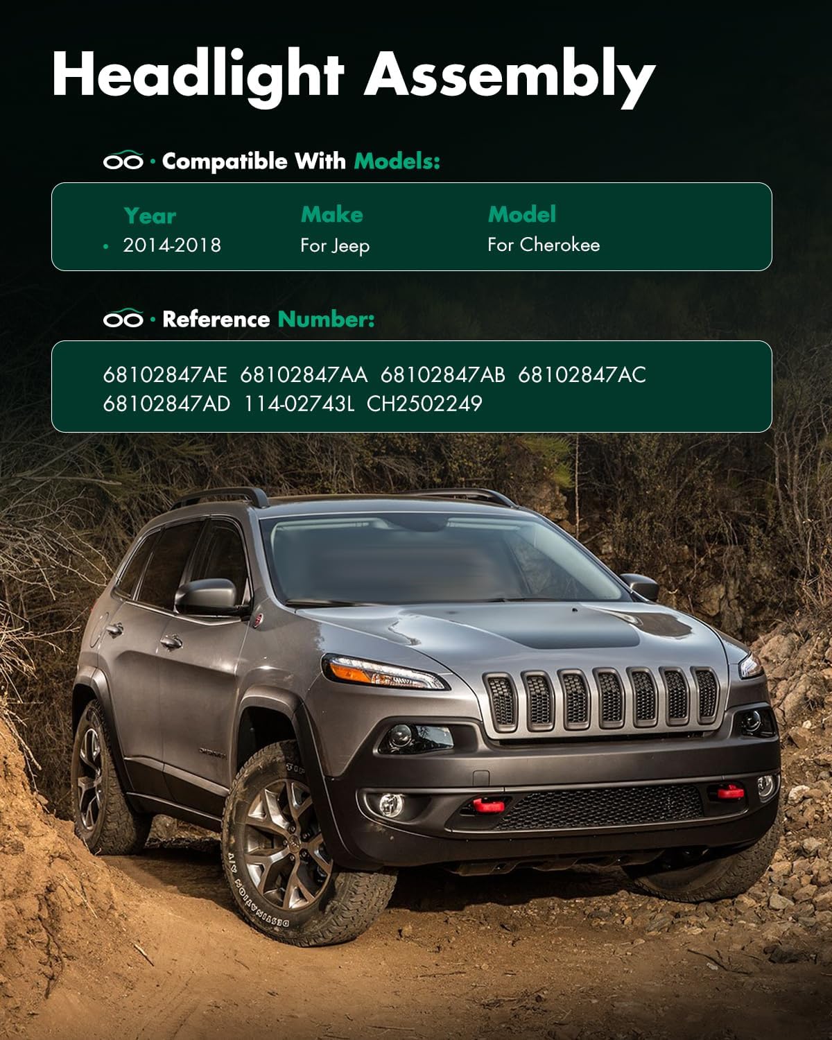 SCITOO Headlight Assembly Fits For 2014-2018 for Jeep Cherokee Headlamp Driver and Passenger Side