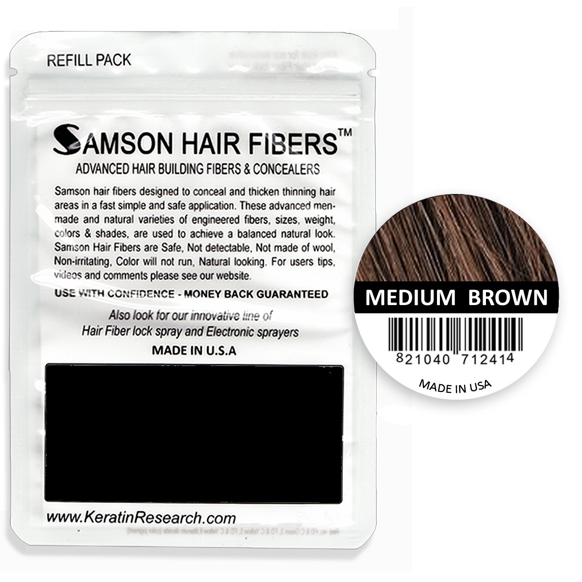 SAMSON HAIR FIBERSOriginal Hair Building Fibers Concealer for Toppik, Nanogen, Xfusion (50g, Medium Brown, XL)