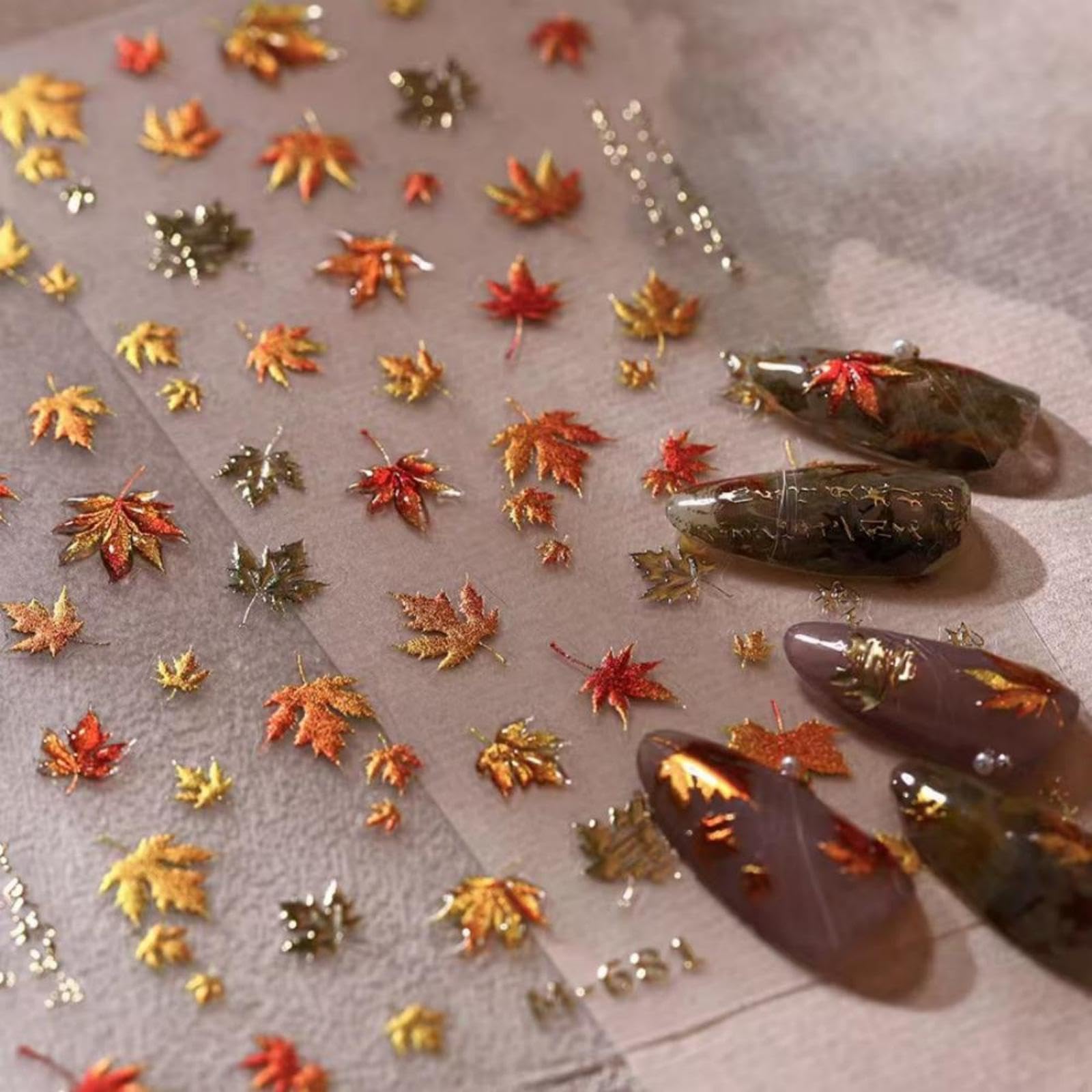 Maple Leaf Nail Stickers Fall Nail Art Decals with Design 5D Embossed Self Adhesive Autumn Leaf Nails Decals for Nails Art Thanksgiving Nail Decoration Fall Nails Supplies for Women DIY Manicure