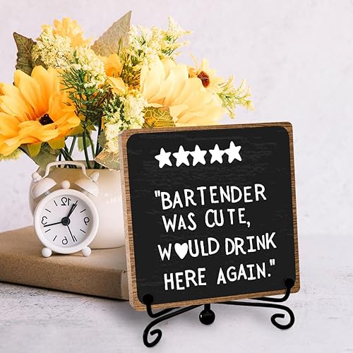 Miniatura 3 de Divertida placa de bar para el hogar, madera con soporte, decoración de mesa de bar, suministros de decoración de estante de escritorio