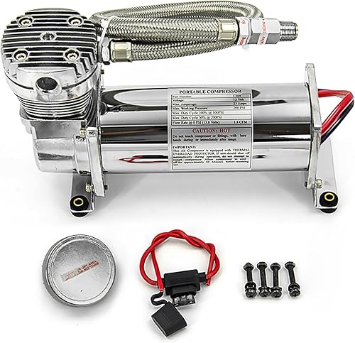 Miniatura 7 de Compresor de Aire de 200 PSI 1/4 NPT de Servicio Pesado para Tren/Camión/Coche 12V PLATA, Compresor de Suspensión de Aire para Tren de 1/4 NPT de