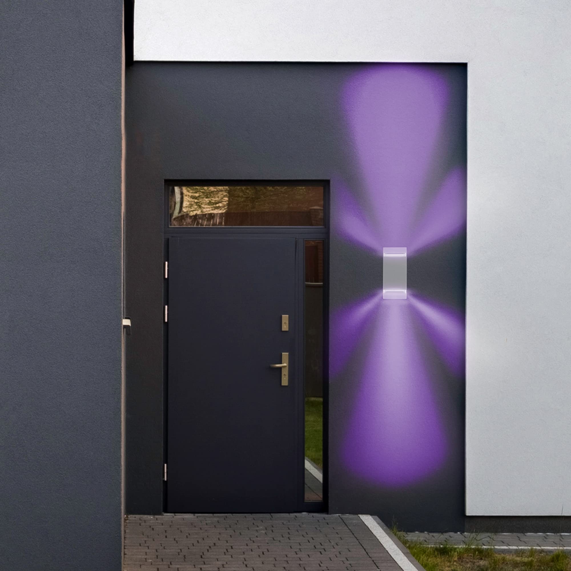 SSC-LUXon ZORA Wandleuchte Außen Up & Down rund IP44 hellgrau – 2x Smart WLAN GU10 RGB LED – Alexa Wandlampe kompatibel mit Google & Siri