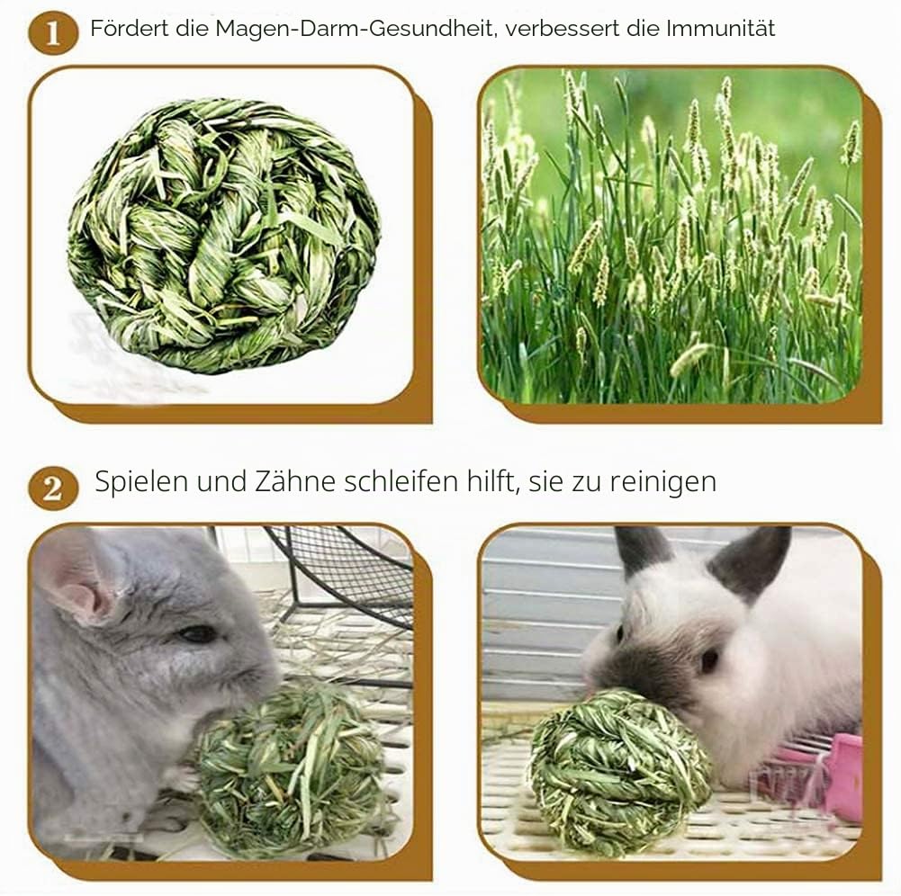 6 Stück Grasball, Kaninchen-Kauball, 8cm Haustierbälle Timothy Gras Mahlkauspielzeug, Kaninchen Zubehör für Meerschweinchen Hase Chinchilla Hamster Rennmäuse