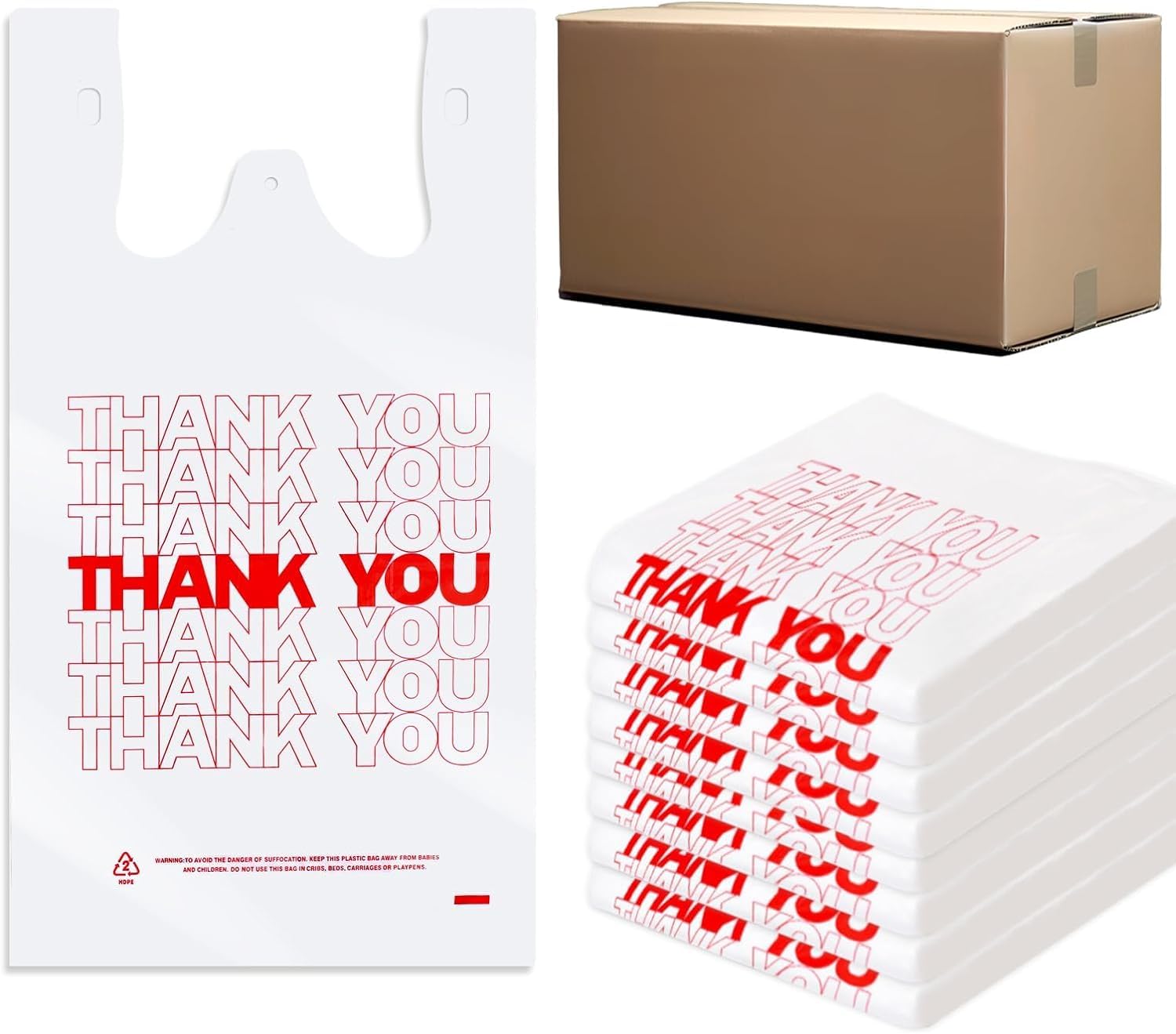Sterling Creations Thank You T-Shirt Bags (300 Count), Plastic - T-Shirt Plastic Bags in Bulk - (11" x 6" x 21") White