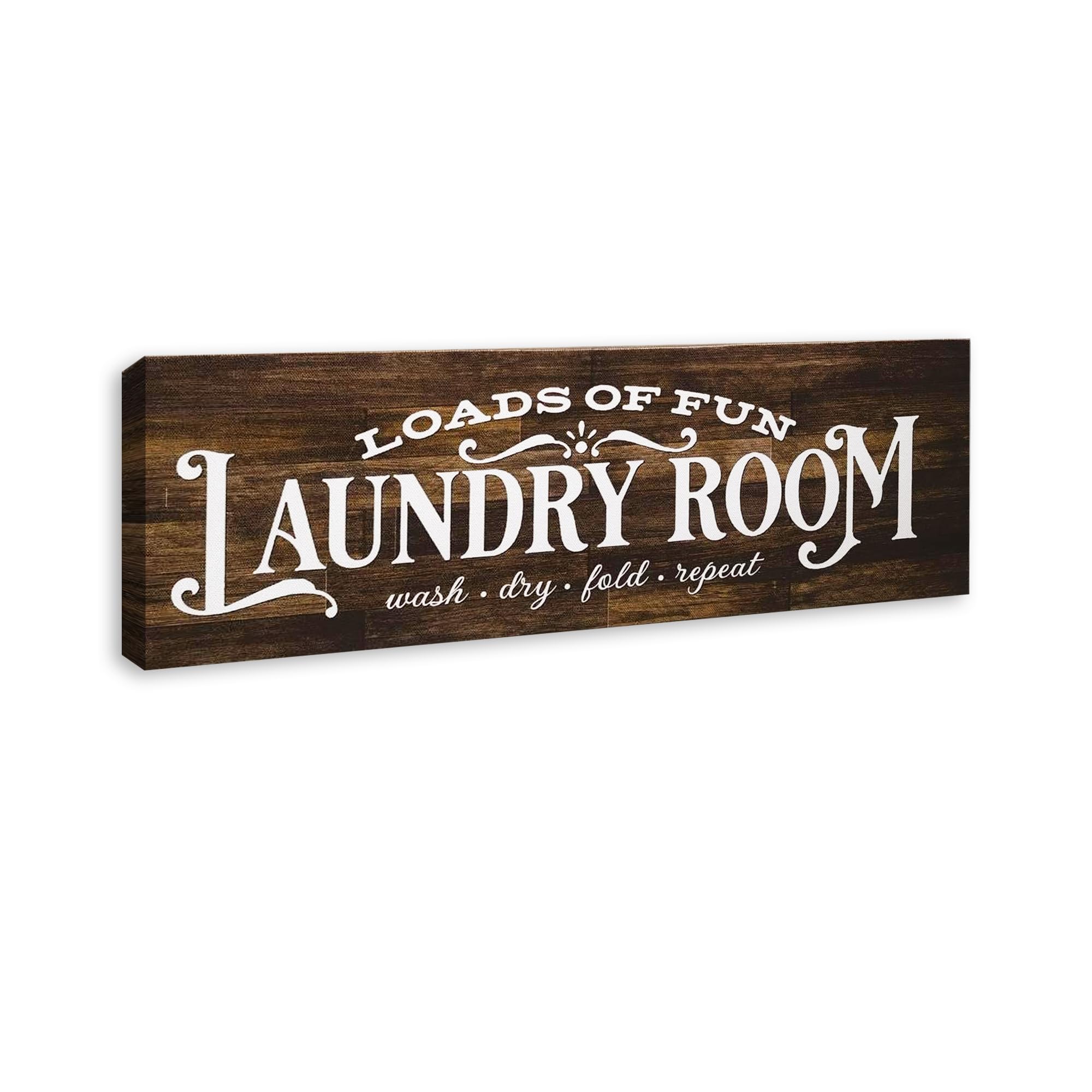 Laundry Room Framed Wall Art - Beautiful Stretched Canvas Framed Rustic Farmhouse Laundry Room Decor, Wash Dry Fold Laundry Signs, Kitchen Sign Wall Decor (Brown)