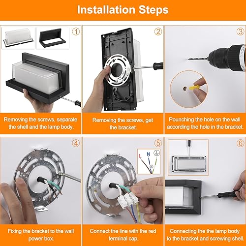 Miniatura 6 de BIRITALO Luces de porche de 18 W 3000 K para exteriores, montaje en pared, lámpara de pared para exteriores, antioxidante, IP65, impermeable, 1800