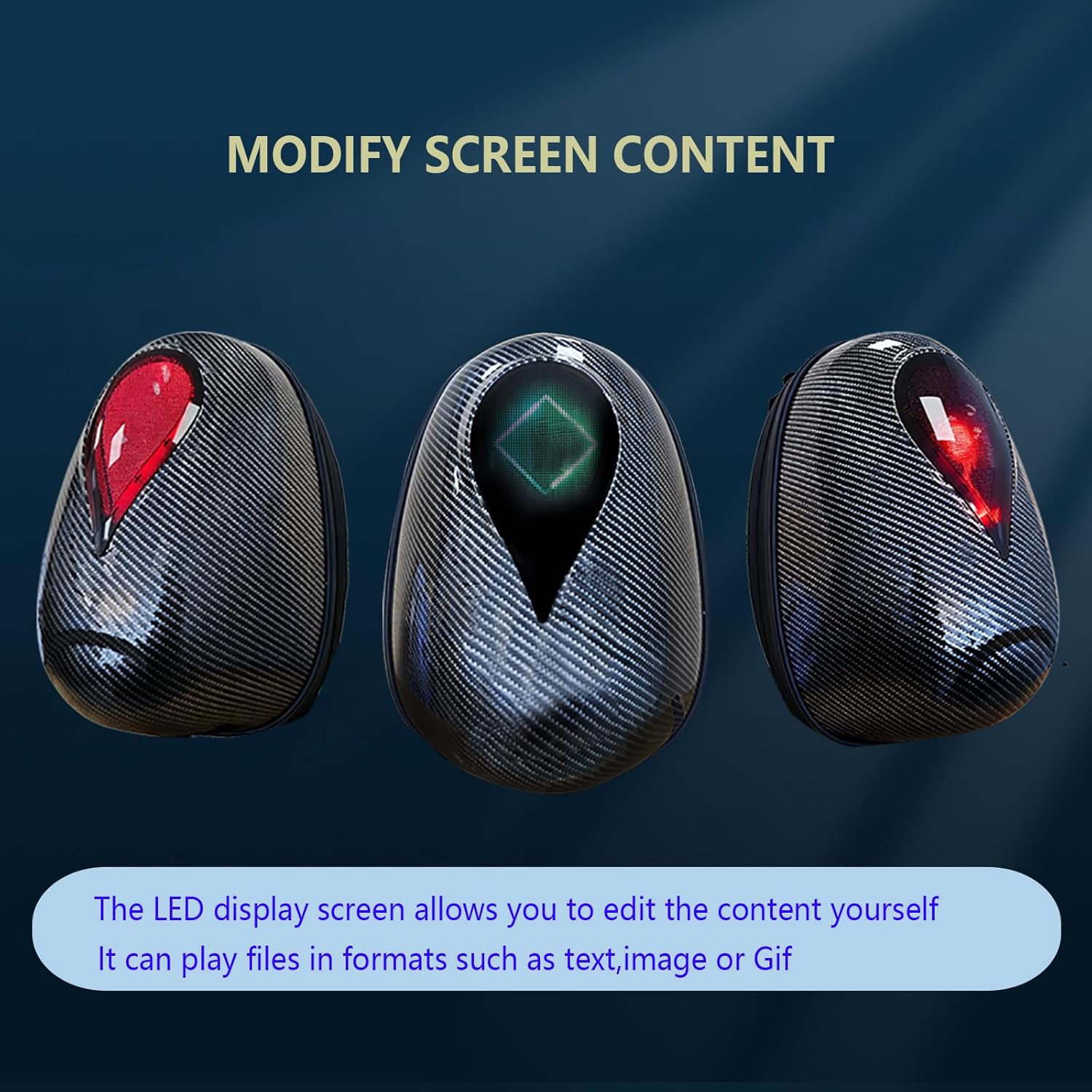 SH08 Sea-heart LED Backpack, Smart Programmable LED, App Controlled, Waterproof, High Capacity Motorcycle Helmet,Carbon Fiber Texture, Stylish Rider Backpack. USB Powered(Power Bank Not Included)