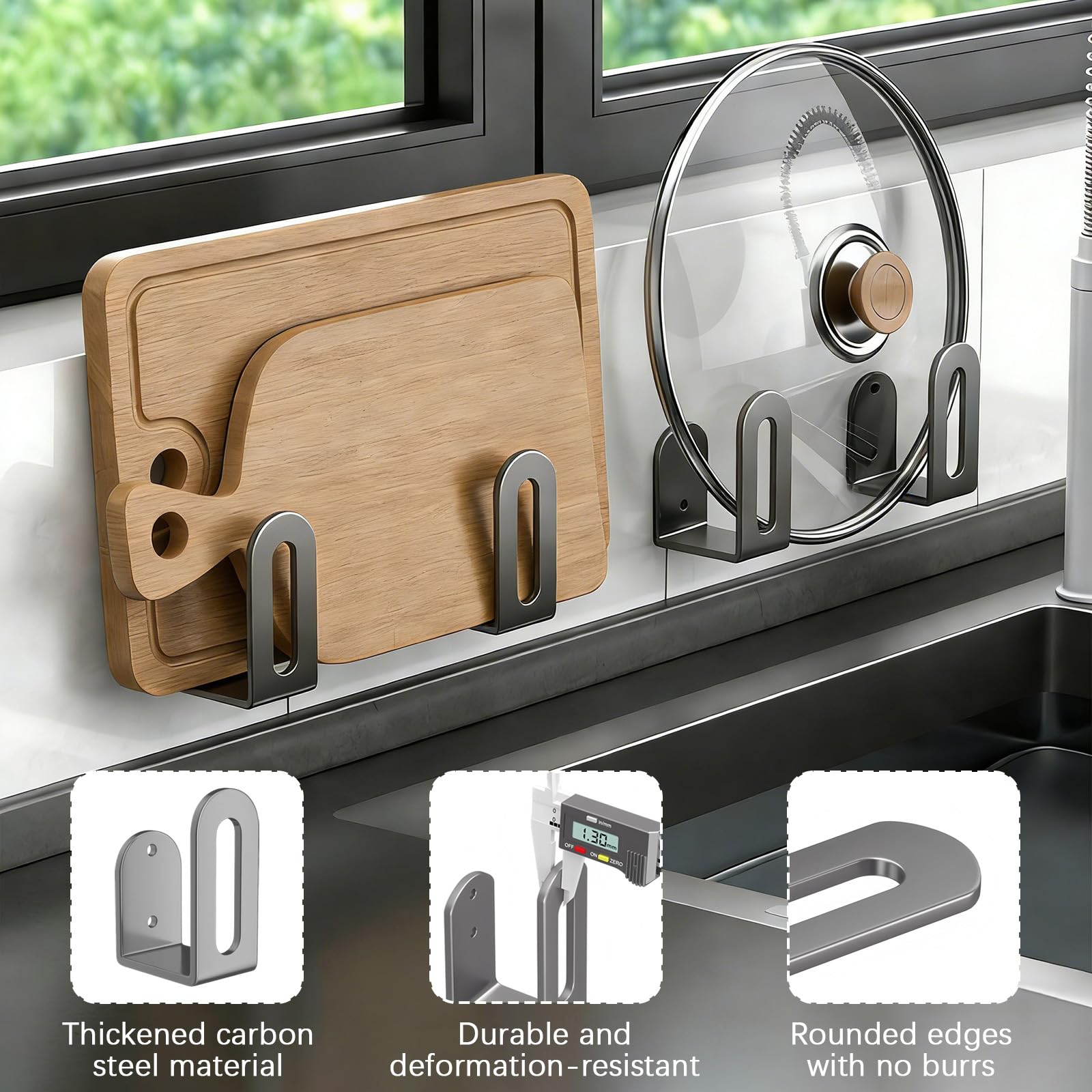 Support Planche A Decouper 8 Pièces Porte Couvercle Cuisine Range Couvercle Casserole Autocollant Pour Organiser Votre Cuisine, Votre Salle De Bain Et Votre Salon