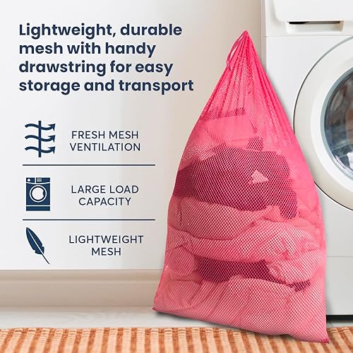Miniatura 2 de M&S Gifts Premium - Bolsa de lavandería de malla resistente, cesta de ropa con cordón, color rosa