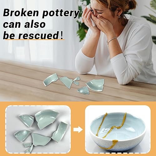 Miniatura 2 de Kintsugi Kit de reparación dorado, kit de reparación de oro japonés con taza de práctica, pegamento dorado para reparación de cerámica y porcelana,