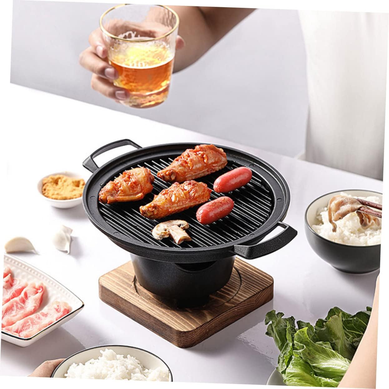 Smokeless Indoor Barbecue Grill for One Compact Japanese Style Grilling Stove with Non-Stick Plate Household BBQ Rack for Small Gatherings