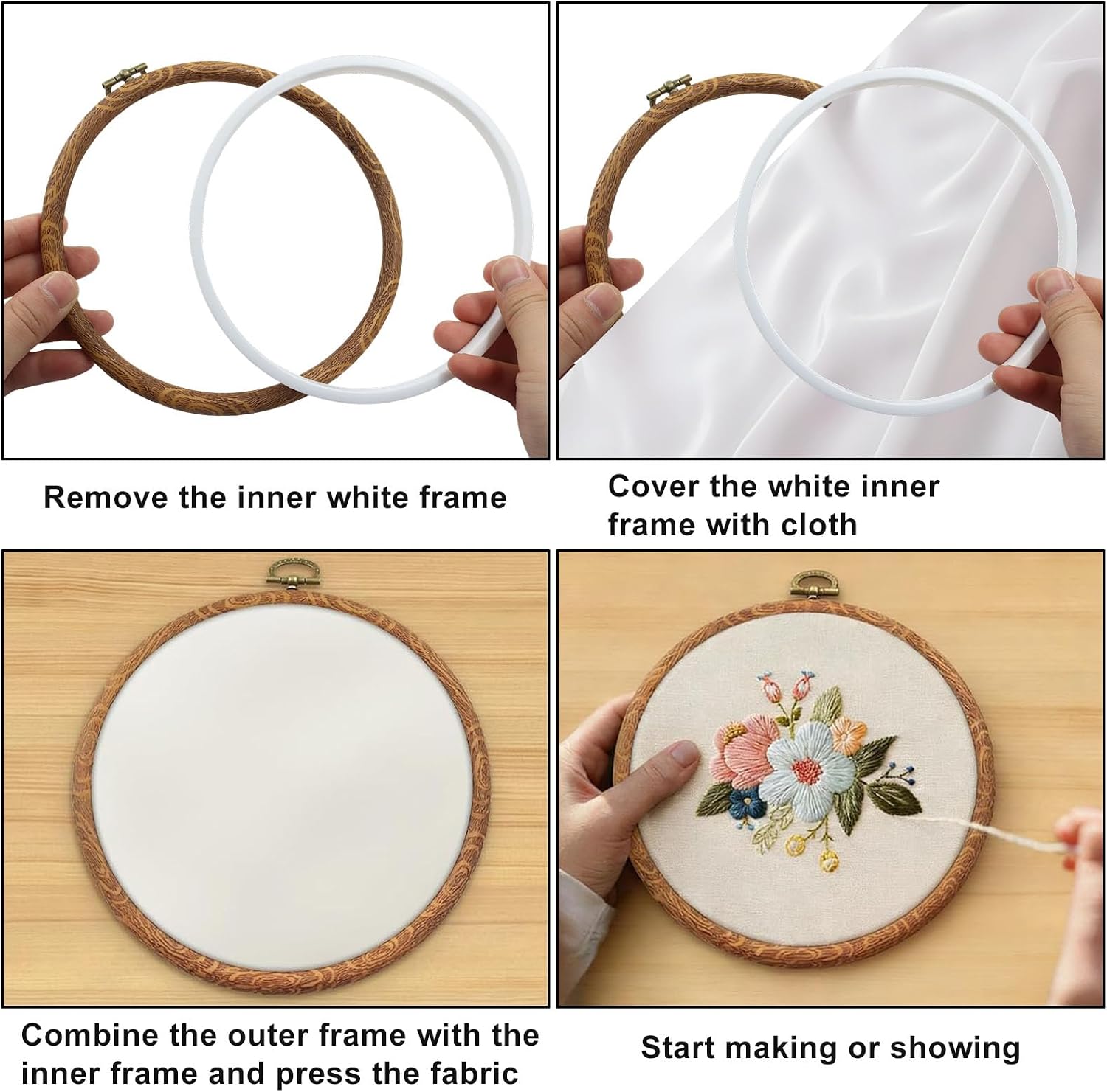 Seimneire 3 Pack 4 Inch Round Embroidery Hoops