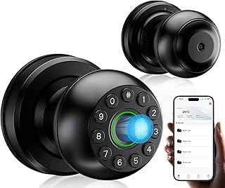 Pulido Fingerprint Door Lock | App Available But Not Required | Keypad Door Knob with Real Buttons | Smart Fingerprint Door Knob for Bedroom, Office, and Apartment