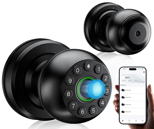 Pulido Fingerprint Door Lock | App Available But Not Required | Keypad Door Knob with Real Buttons | Smart Fingerprint Door Knob for Bedroom, Office, and Apartment