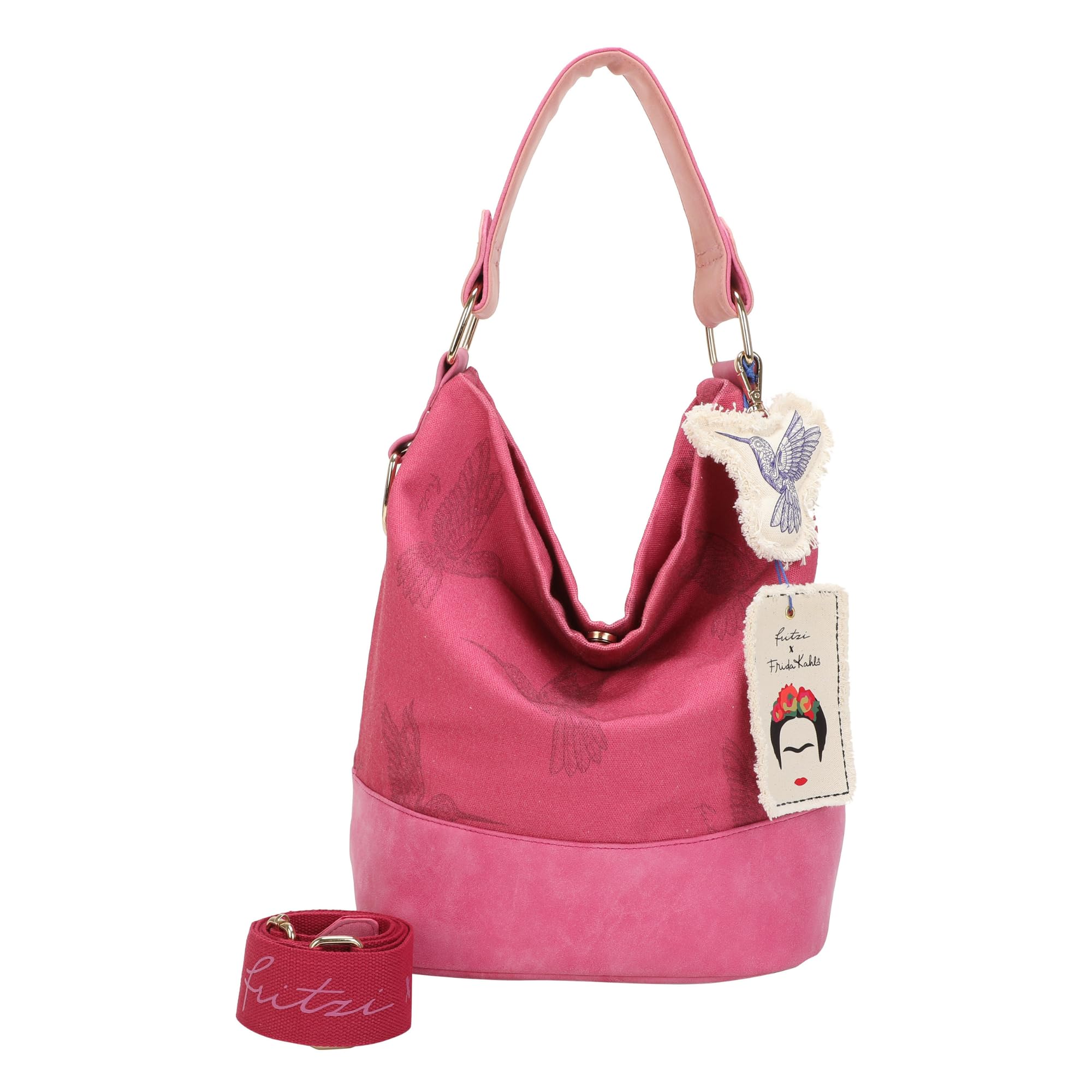 Fritzi x Frida Kahlo Izzy07 Limited Kolibri bolso hobo mujer canvas bolso hombro bolso ciudad bolso viaje bolso diario cierre magnético asas resistentes 37 x 27 x 17 cm - Pink, Naranja, Verde