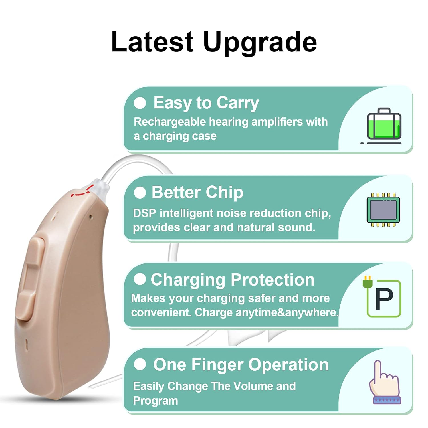 Awenan Rechargeable Hearing Aids for Seniors and Adults Intelligent Feedback Suppression Noise Reduction BTE Amplifiers Portable Charging Box with Larger Capacity (Beige)