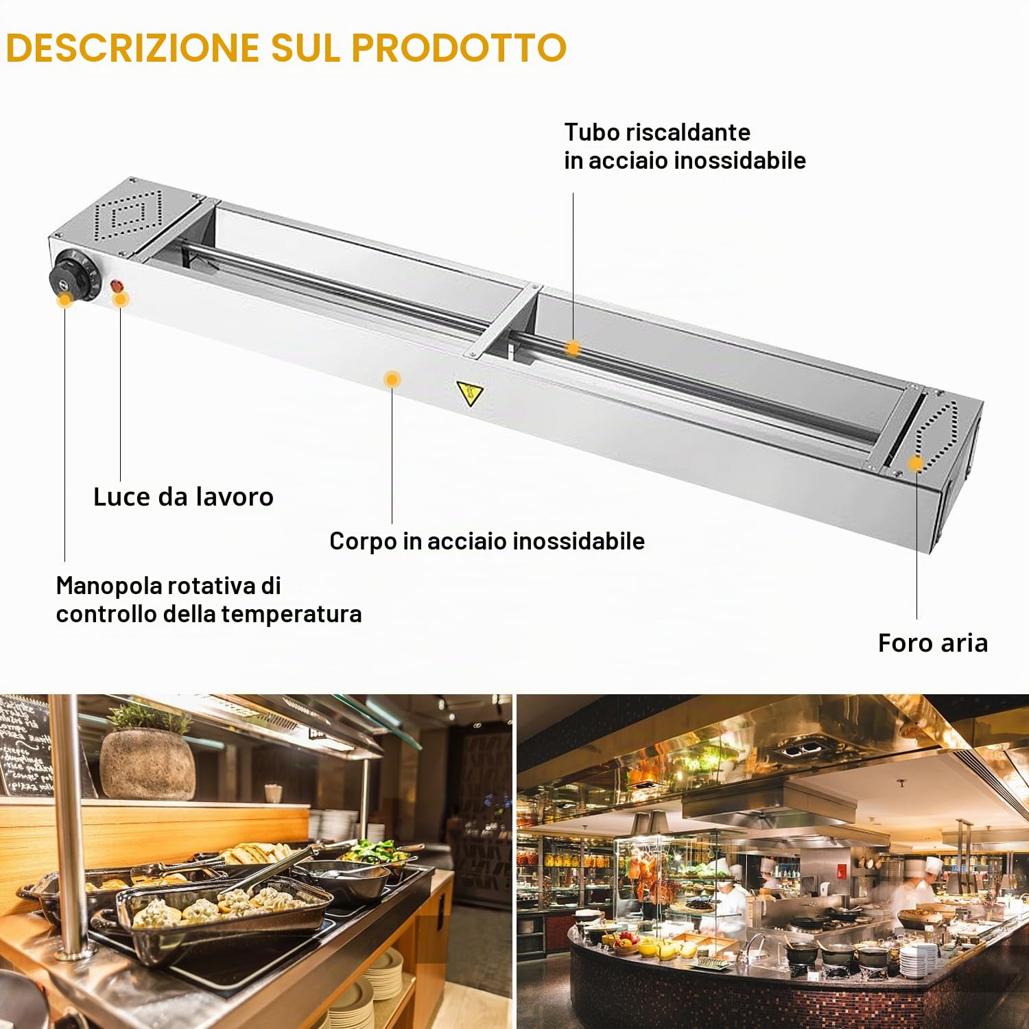 Lampada Scaldavivande, Lampade Riscaldanti per Cucina(1pcs, 90cm) | Lampada di Calore Buffet per Mantenere il Cibo Caldo, Temperatura Regolabile 30-85 ℃, Facile da Pulire e da Mantenere