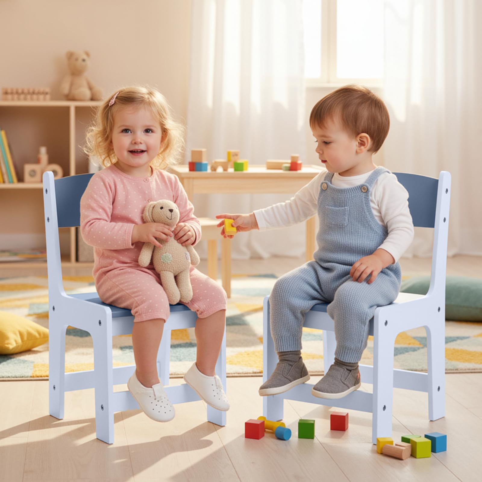 Clevich Lot de 2 chaises pour Enfant 55 x 30 x 28 cm, Chaise de Bureau à partir de 2 Ans, jusqu'à 80 kg, lot avec Repose-Pieds et Dossier incurvé, pour Chambre d'enfant, école, Groupe de sièges