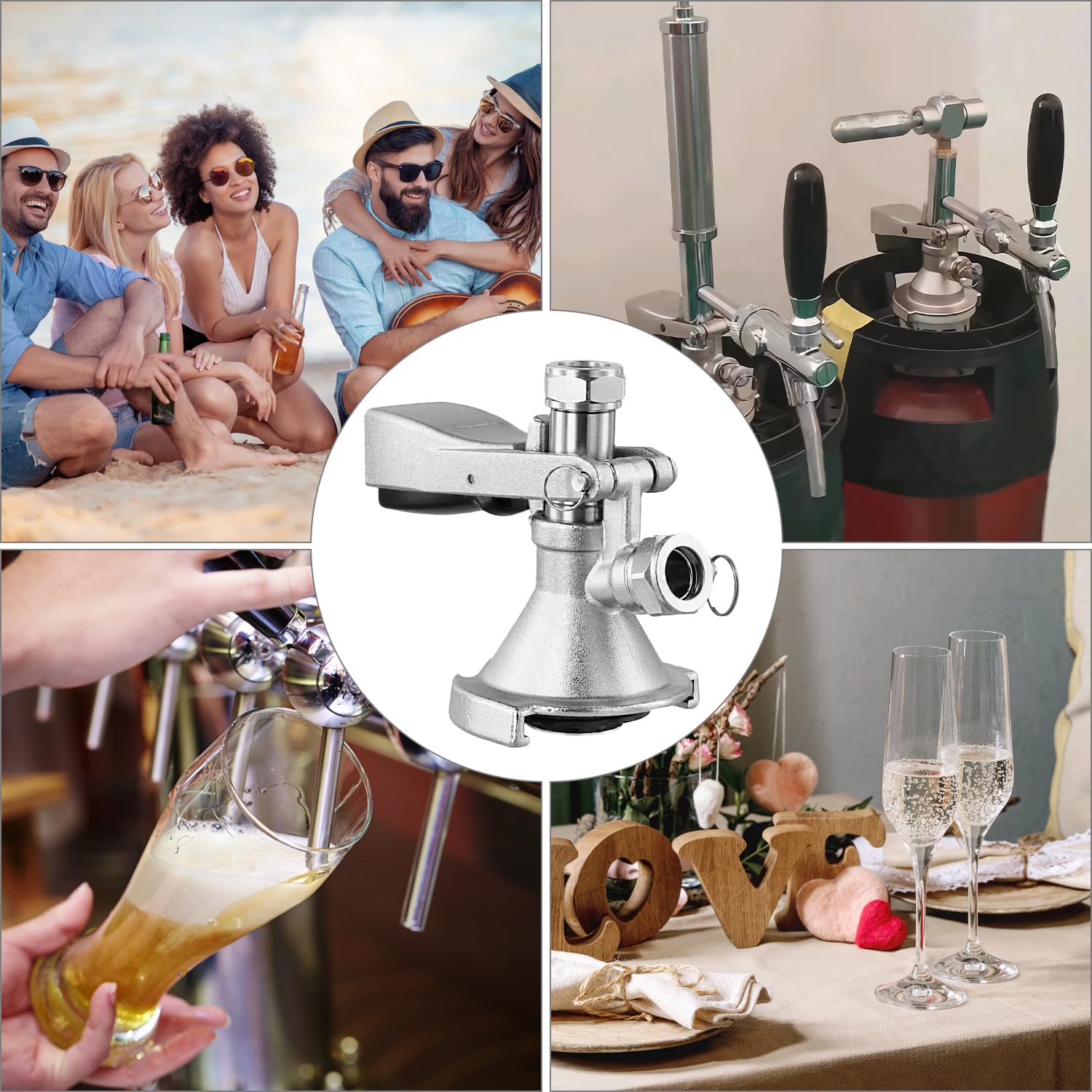 QWORK® Acoplador de Barril de Cerveza Tipo A con válvula de Alivio de presión, G5/8, latón y Acero Inoxidable 304