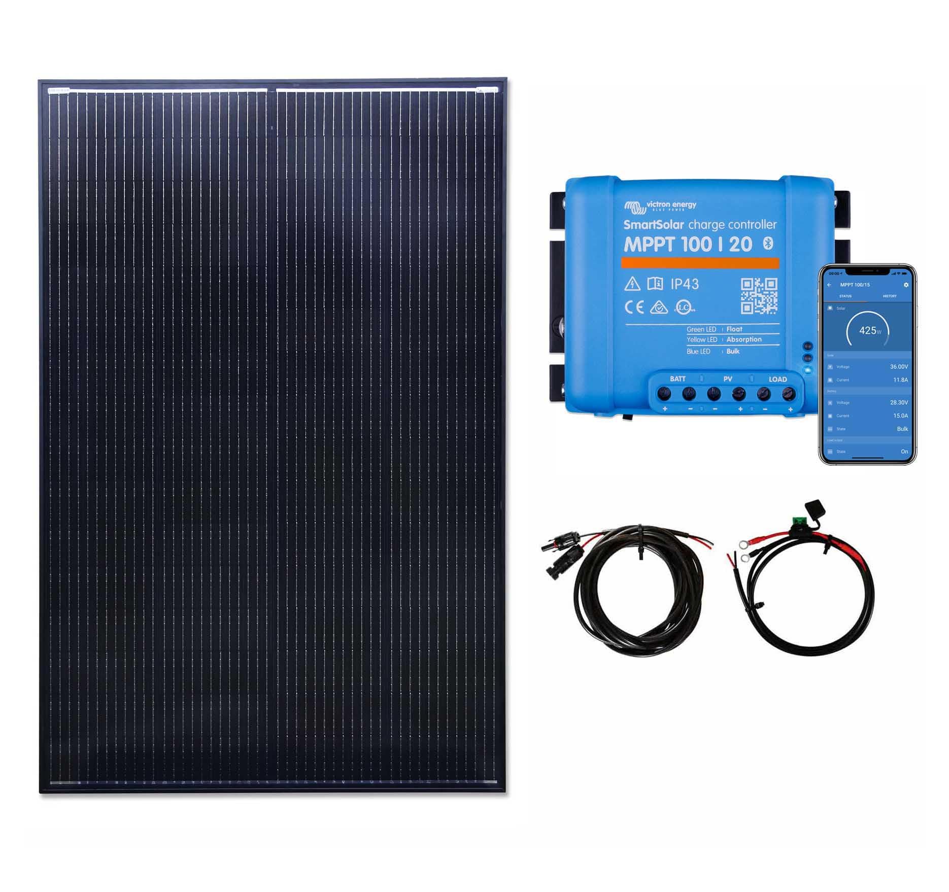 LOWENERGIE 250w Black Framed Solar Panel Kit MPPT Controller Battery Cables Motorhome, Caravan
