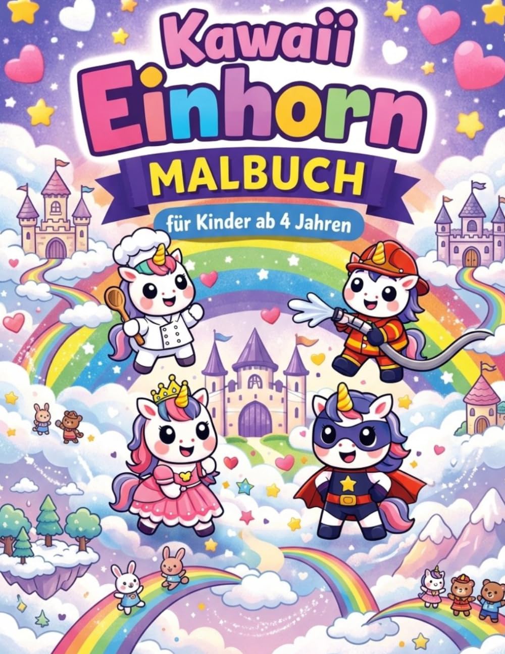 Kawaii Einhorn Malbuch für Kinder ab 4 Jahren: Extra einfache & süße Motive – Niedliche Einhörner zum Ausmalen | Perfekt für Mädchen & Jungen | Kreatives Malbuch ohne Durchdrücken