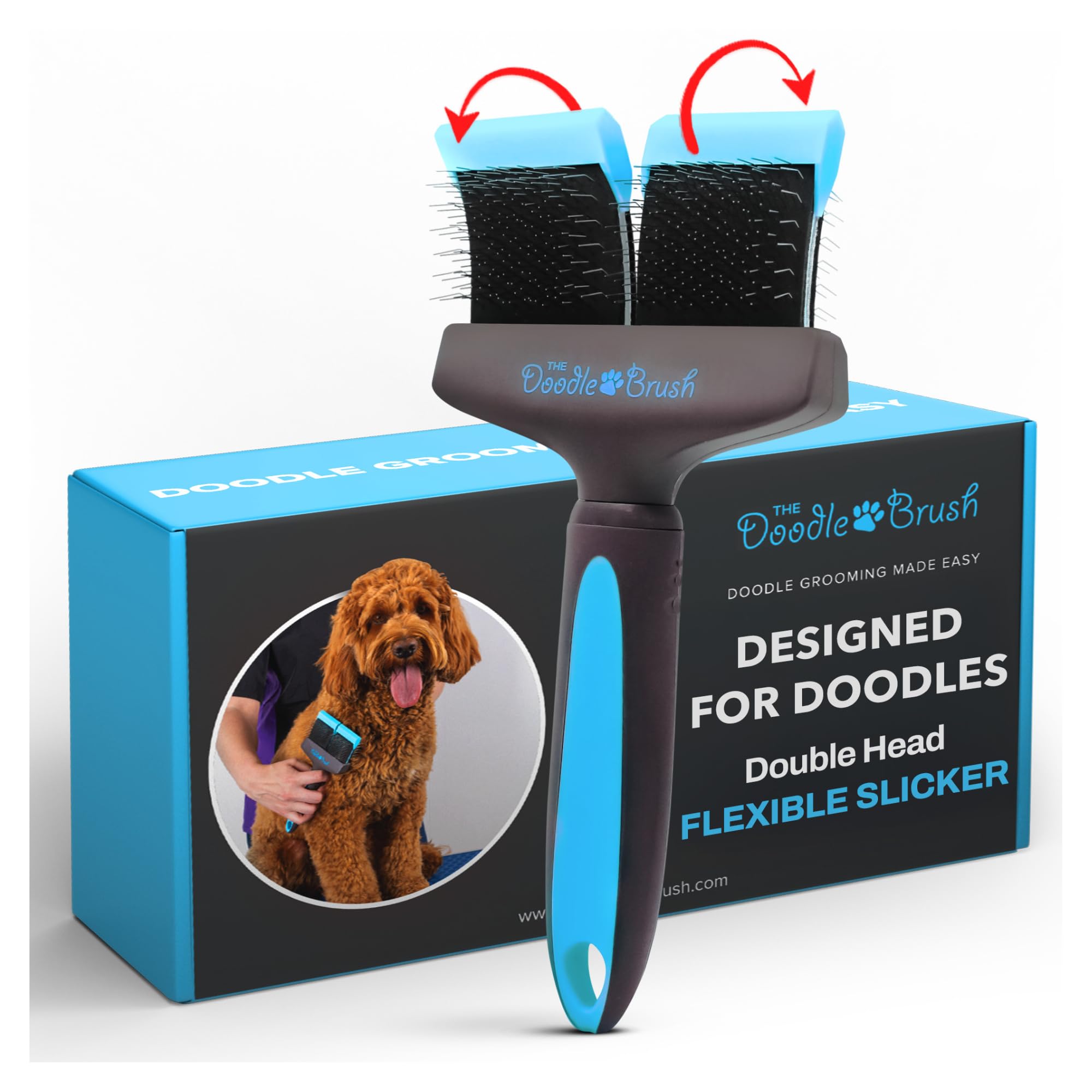 The Doodle Brush - Slicker Dog Brushes for Grooming Long Haired Dogs, Flexible Dog Grooming Brush Set for Cavapoo, Poodle Comb, Labradoodle, Goldendoodle, Cockapoo Gifts - Double Head Detangler