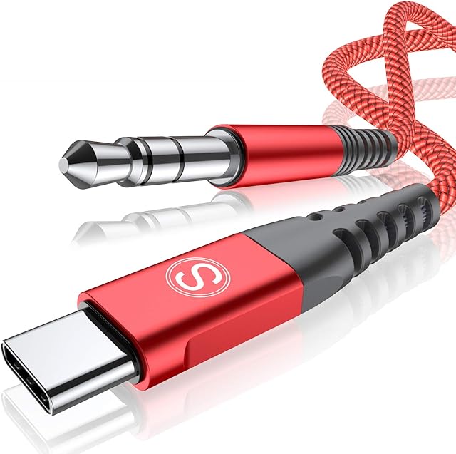 USB C to 3.5mm Audio Aux Jack Cable 2M [HiFi Sound,DAC Chip],Type C to 3.5mm Aux Compatible with Huawei P30 P20 Mate 10 Mate 20 Pro, Pixel 4 3 2 XL, Samsung Galaxy Note 20 10 S21 S20 S10 etc -Red