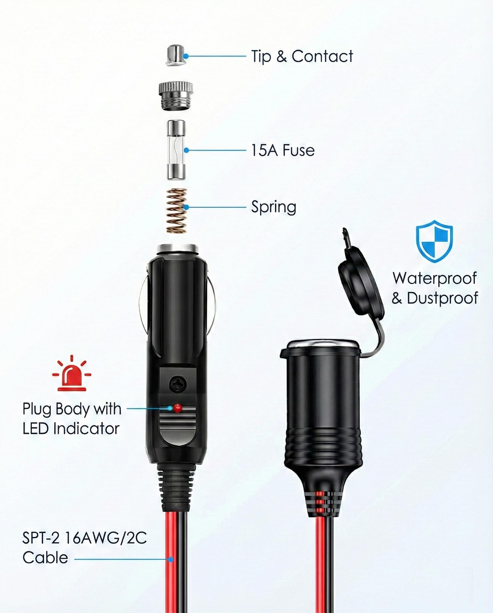 cigarette lighter extension cord amazon 5FT with On Off Switch KEWIG 12/24V 4.9FT 16AWG Car