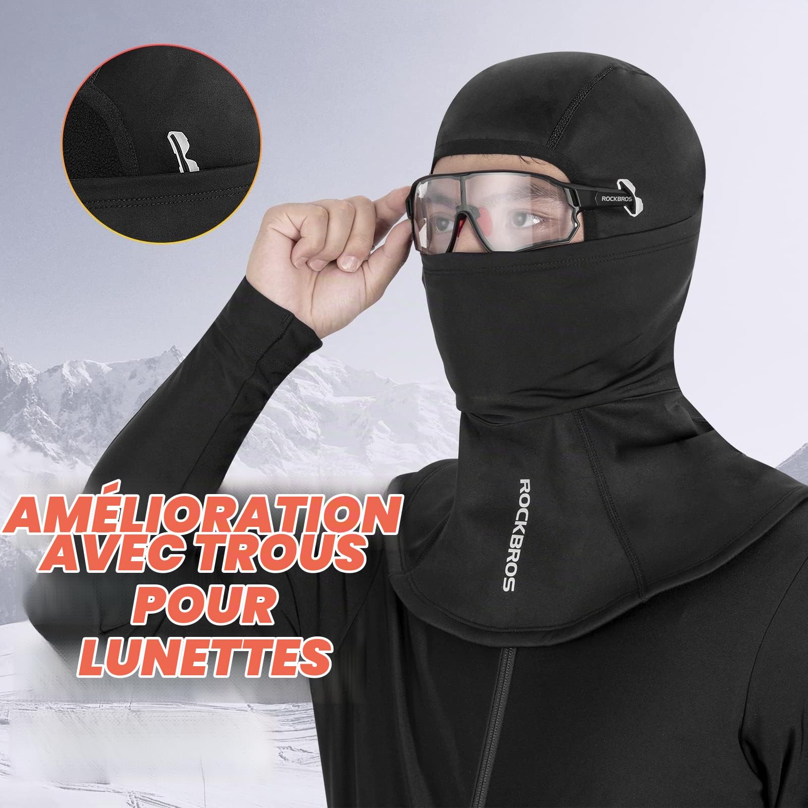 ROCKBROS Cagoule Moto Hiver, Balaclava Cagoule de Vélo Homme Polaire, Élastique Respirant avec Trous de Lunettes Coup-Vent Anti-Froid pour Homme Femme pour Cyclisme, Ski, Moto, Sports en Plein air S L