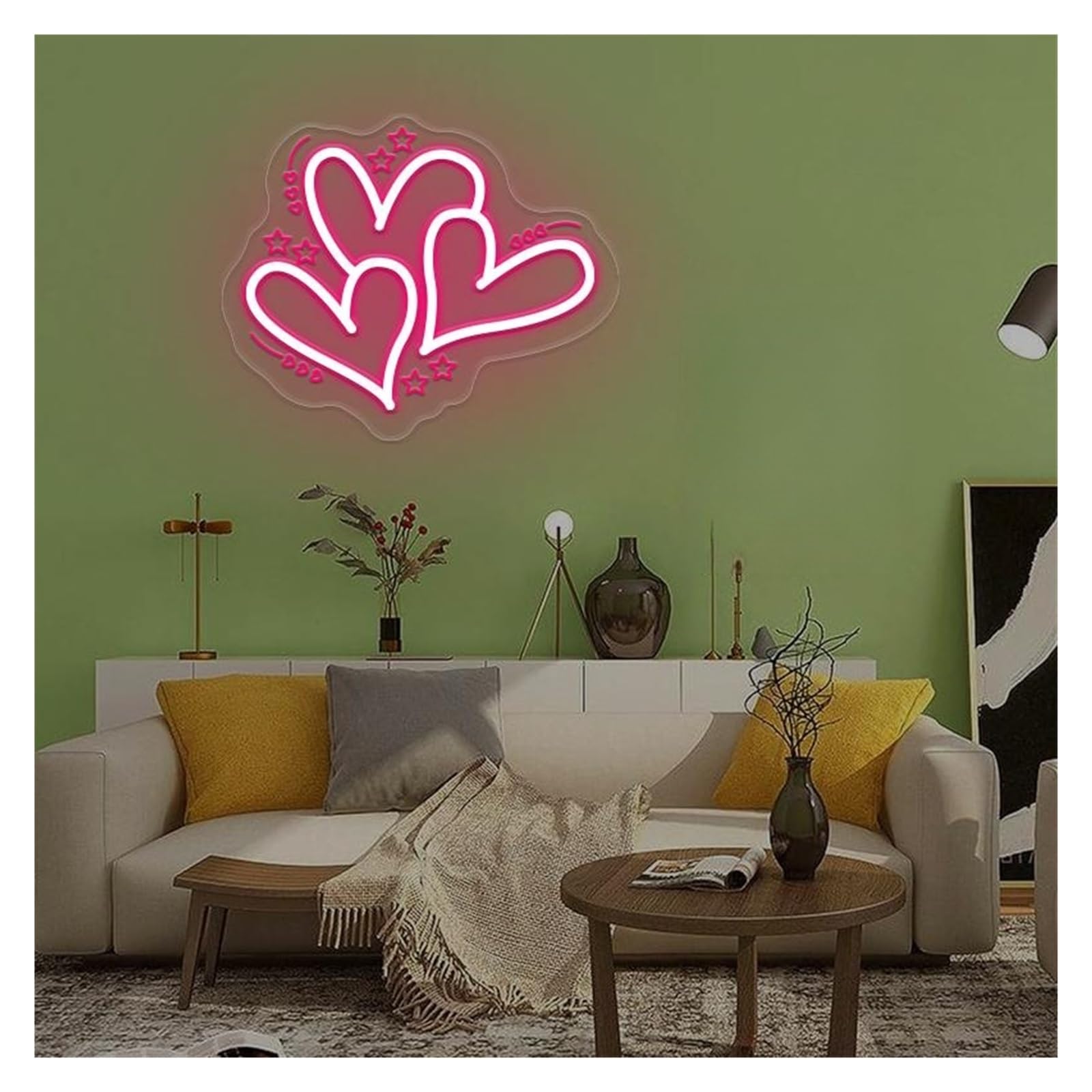 SHOUXI Sign Lamp Three Heart Neon Sign, Suitable for Minimalist Home Decor with Brightness Adjustable 31cmx38cm