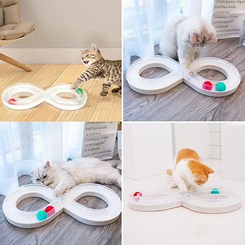 Miniatura 6 de Boonble Juguete de pista de bolas para gatos, torre de bolas para gatos con bolas extraíbles, pista circular interactiva, juguete divertido azul