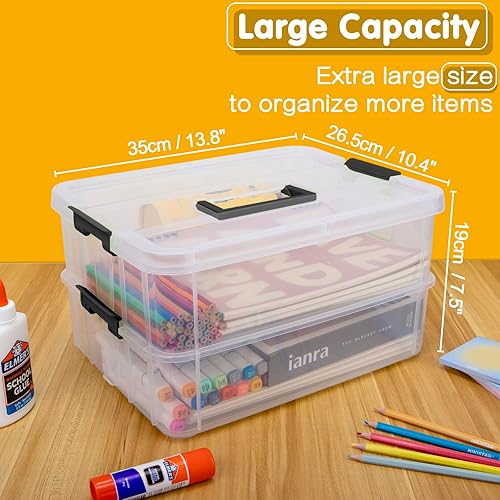 Miniatura 2 de Contenedores de almacenamiento de plástico de 2 capas con tapas, caja de transporte transparente multiusos, organizadores portátiles de manualidades