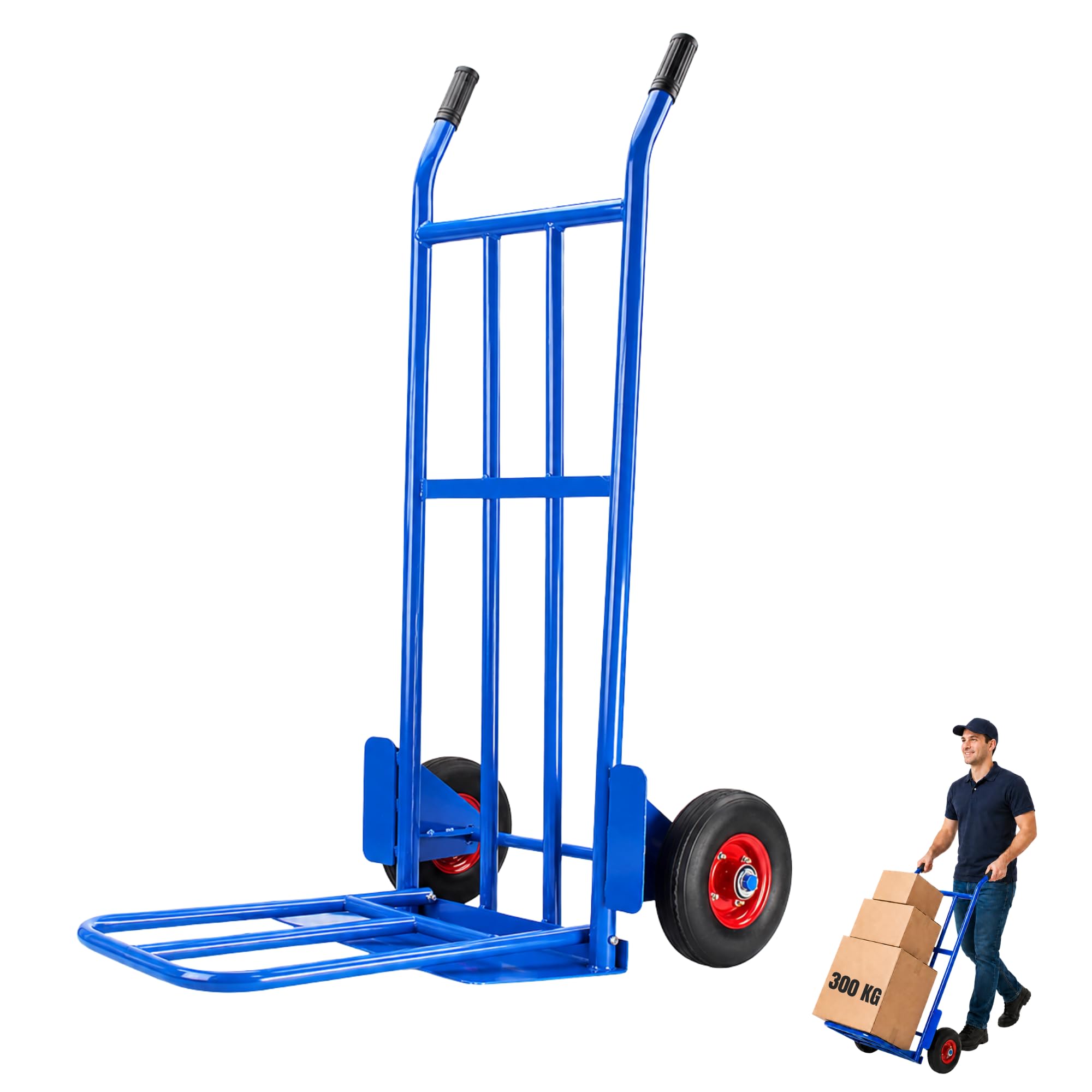 Carretilla de Mano 300 kg, Carro de Carga Profesional con Ruedas