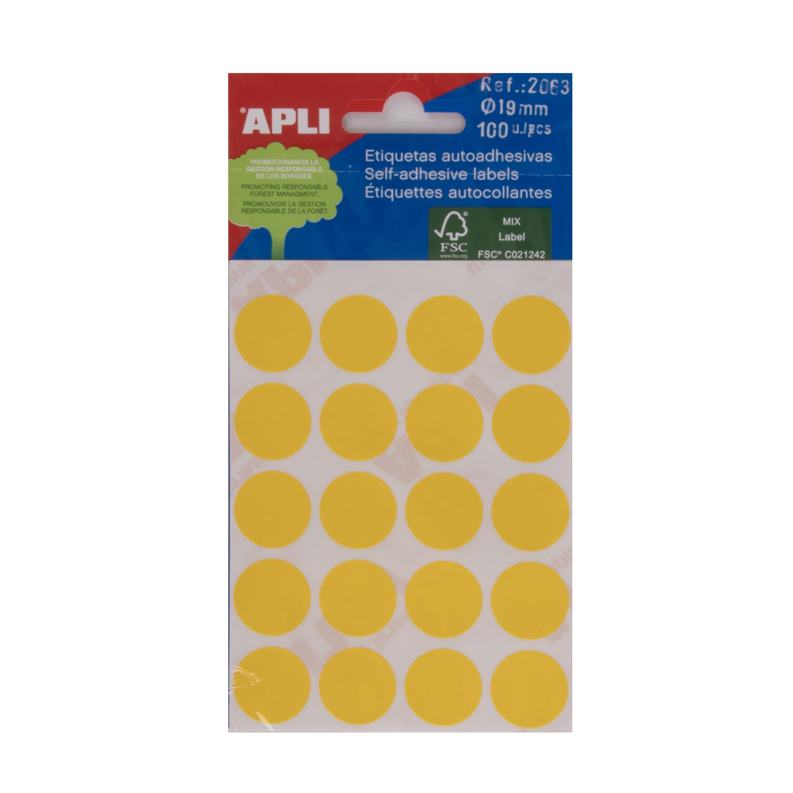 Apli 19 mm Labels - Yellow (Pack of 5 Pages)