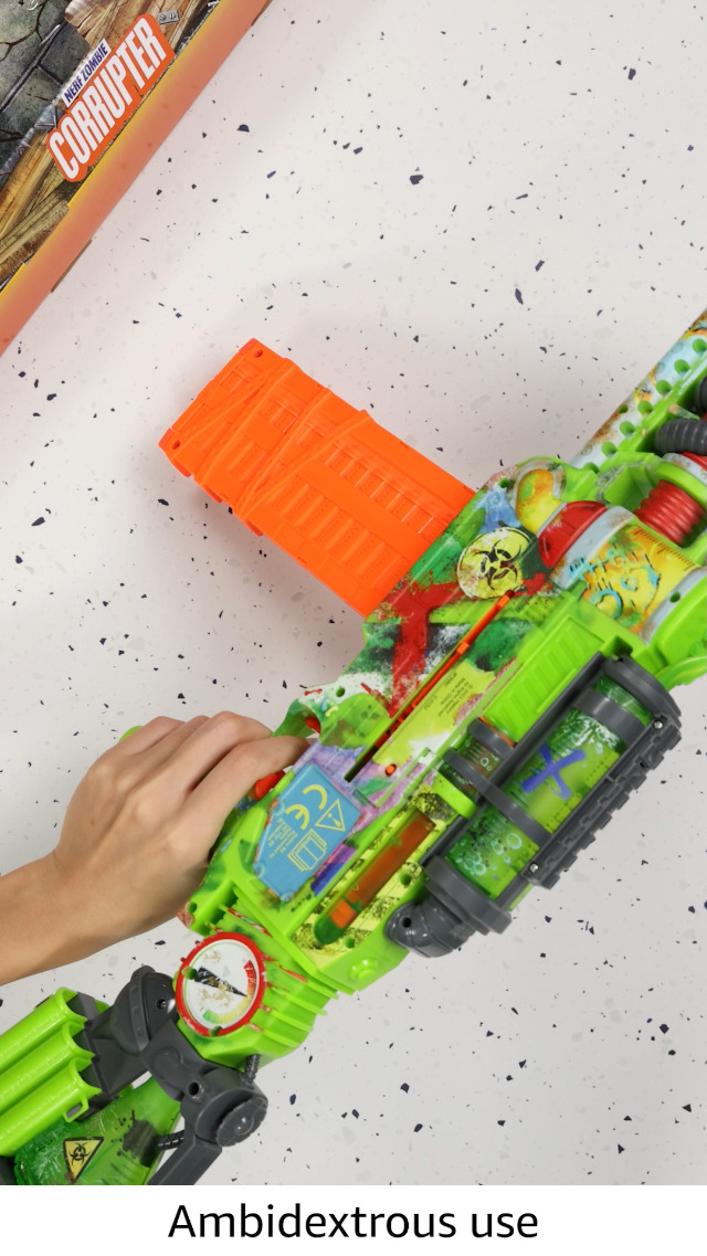 Nerf Zombie Corrupter Dart Blaster, 18-Dart Clip, 22 Nerf Elite