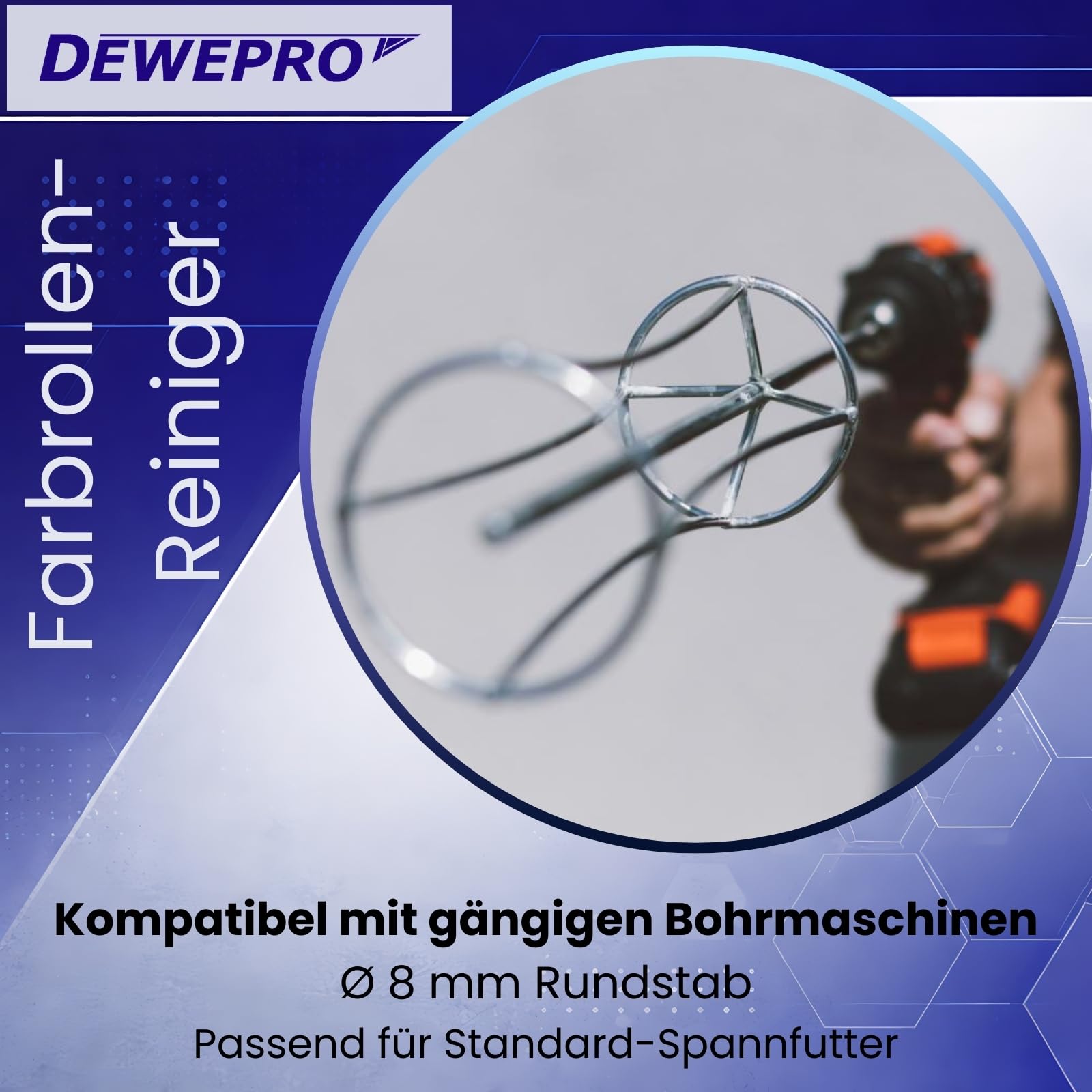 DEWEPRO Dispositivo di pulizia per pennelli a rullo, con attacco per trapano/avvitatore a batteria per una facile pulizia dei pennelli a rullo